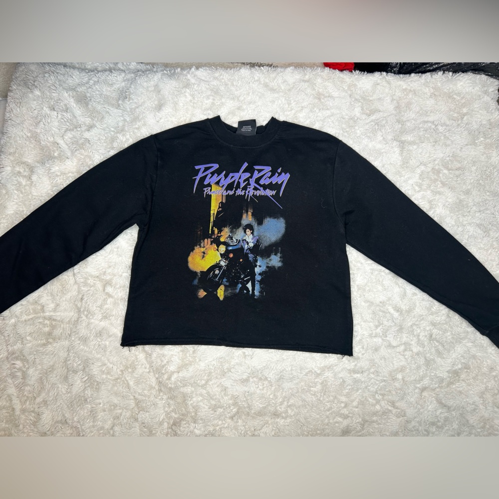 Prince “Purple Rain” Cropped Long Sleeve Graphic Tee – Size Small